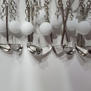 Silver and White Golf Club Keychains